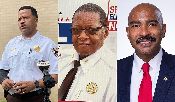 (From left) Interim Hinds County Sheriff Marshand Crisler, former Hinds County Sheriff Chief Deputy of Operations Eric Wall, and Investigation Division Captain Tyree Jones are contesting for Hinds County Sheriff position in the Nov. 2 special election. Photo courtesy Kayode Crown