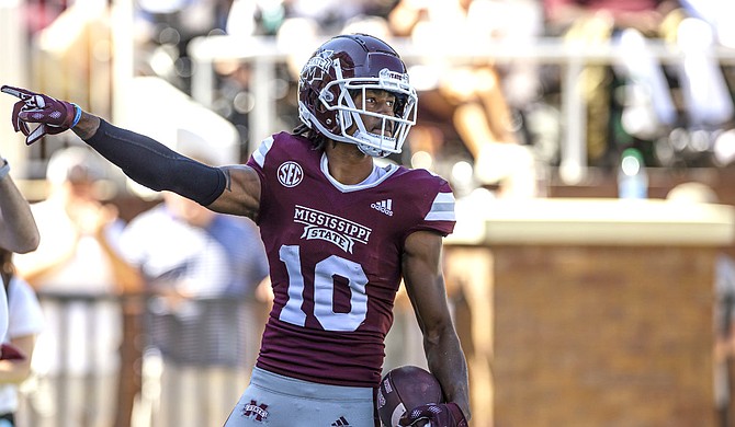 Redshirt sophomore wide receiver for Mississippi State University and Richmond, Calif., native Makai Polk caught 13 passes, which is fourth-best in school history, in MSU's game against Texas A&M. Photo courtesy MSU Athletics