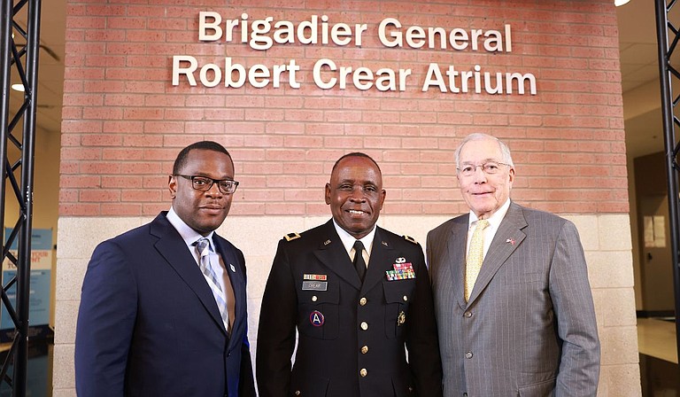 Jackson State University President Thomas K. Hudson and other JSU faculty recently held a ceremony to unveil the Brigadier General Robert Crear CSET atrium on the JSU campus. Photo courtesy JSU