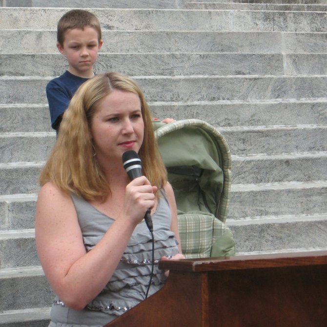 Ashley Sigrest speaks in support of continuing efforts to pass a personhood amendment on the Capitol steps.