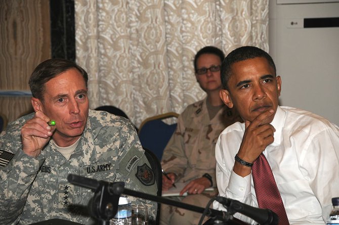Then-Sen. Barack Obama with soldiers during his 2008 campaign. (File photo)
