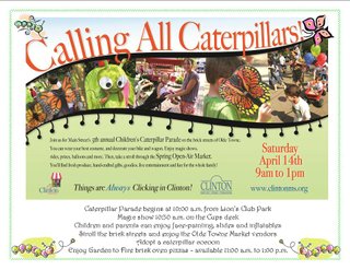 This Saturday, the 5th Annual Children's Caterpillar Parade begins at Lion's Club Park in Clinton (400 East St., Clinton) at 10 a.m.