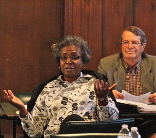 Marva Clark, director of substance abuse services at Hinds Behavioral Health Services, talks to the Fresh Start Task Force Thursday as Michael Raff, Jackson's director of human and cultural services, looks on.