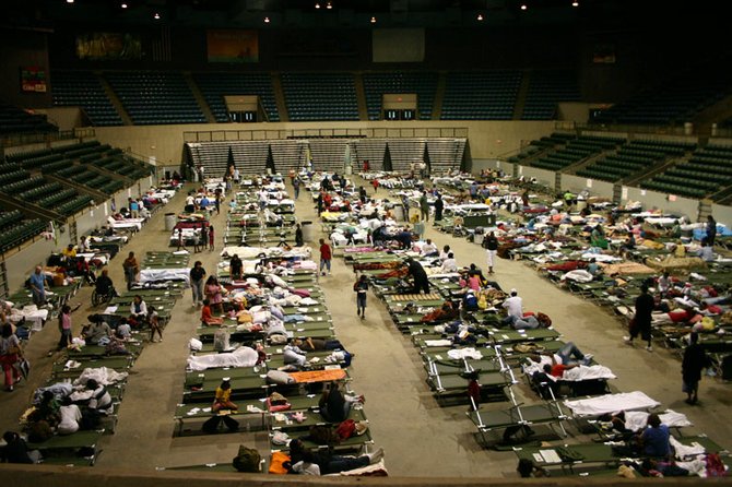 Evacuees still filled the Mississippi Coliseum last Tuesday following Hurricane Gustav.