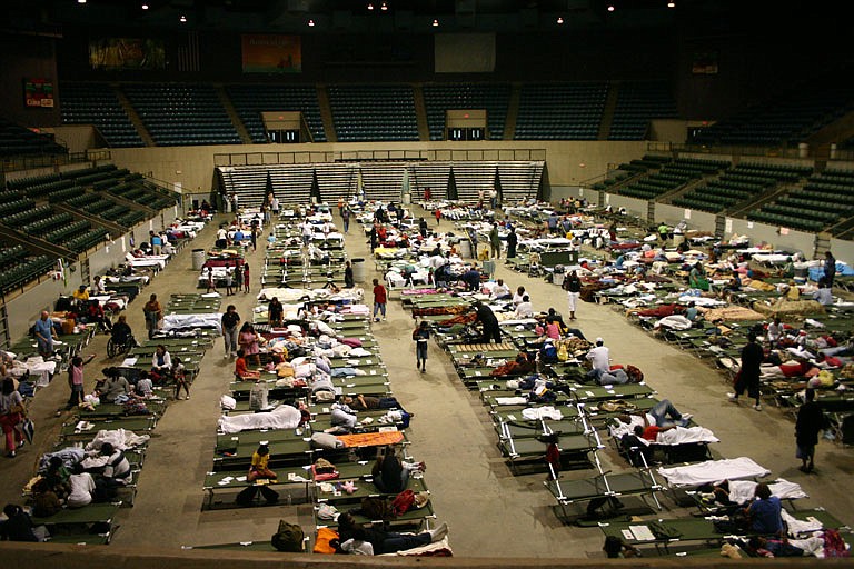 Evacuees still filled the Mississippi Coliseum last Tuesday following Hurricane Gustav.