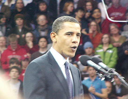 Barack Obama at a rally in Madison, Wisconsin.