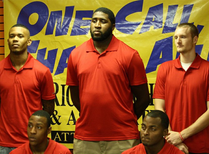 The current roster of the Jackson Showboats includes (back row from left) Chris Hyche, Gertavian Blake, Dan Foley, (front row) Chris Leggett and Dietric Slater.