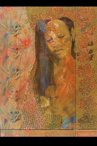 Lea Barton's "I Am Not Afraid," 2005, mixed media on 36-inch-by-48-inch canvas.