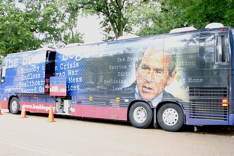 The Bush Legacy Tour bus stopped in Jackson Wednesday, Oct. 8, 2008. The controversial president's legacy, however, is still uncertain.
