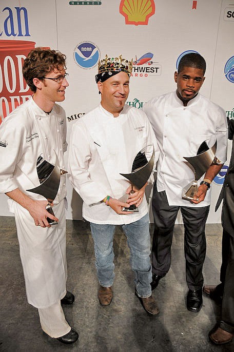 Oxford Chef John Currence (center) won the American Seafood crown in August.
