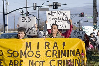 A group of protestors marched on the Capitol Thursday in protest of Senate Bill 2988, which makes it illegal for undocumented workers to be employed in the state.