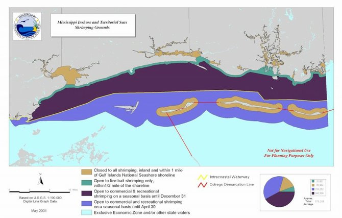 Shrimping along the Mississippi Gulf Coast seems unlikely to take place this year. These are the shrimp zones in Mississippi territorial waters.