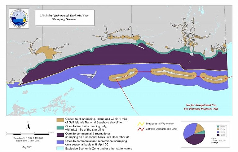 Shrimping along the Mississippi Gulf Coast seems unlikely to take place this year. These are the shrimp zones in Mississippi territorial waters.