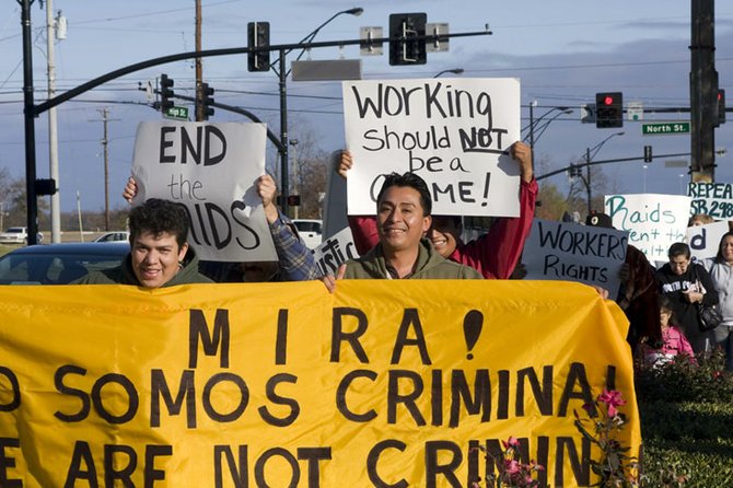 A group of protestors marched on the Capitol Thursday in protest of Senate Bill 2988, which makes it illegal for undocumented workers to be employed in the state.