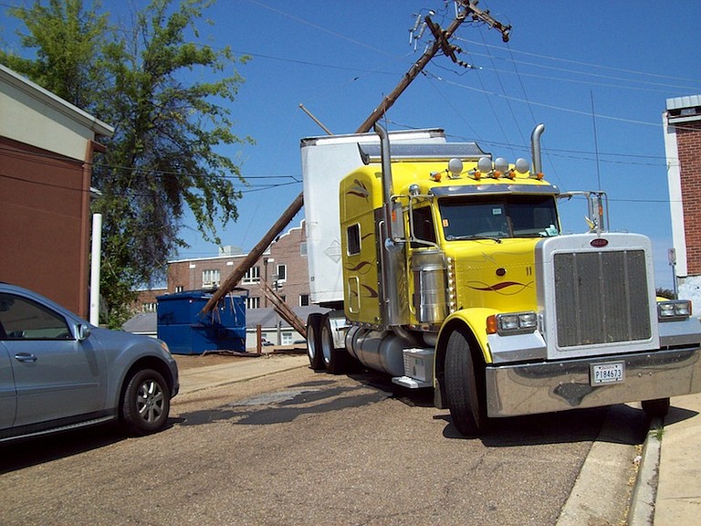 A semi backed into a light pole in Fondren, pulling the plug on some local businesses.