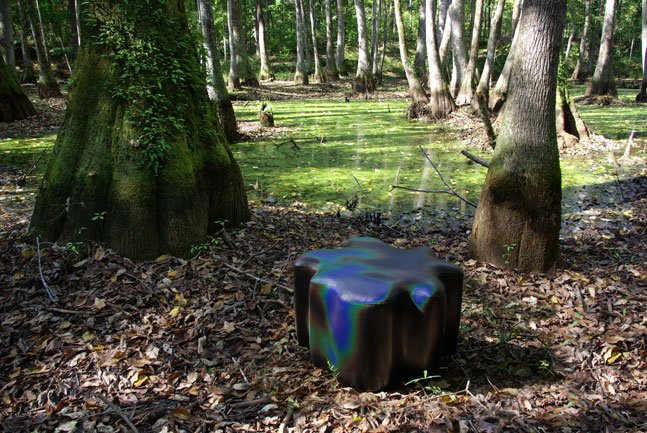 Designers Nuno Gonçalves Ferreira and Erin Hayne of Visual Reference Studio found inspiration for its Cypress Stool in the Cypress Swamp.